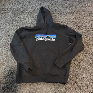 Patagonia Men's Black Logo‎ Graphic Hoodie Sweatshirt Pullover Medium
